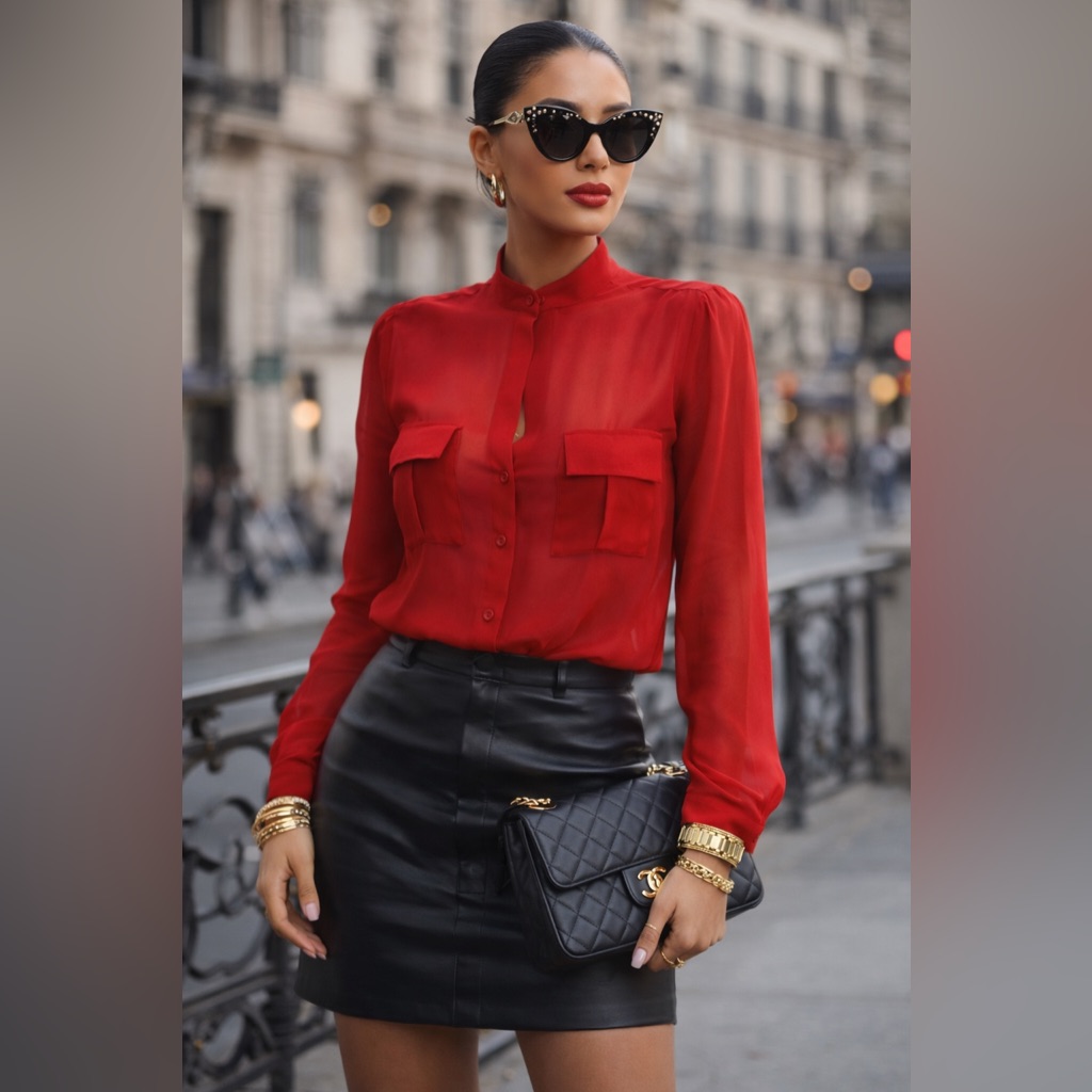 Bcbgmaxazria “Anderson” Red Silk Button-Down Shirt Xs